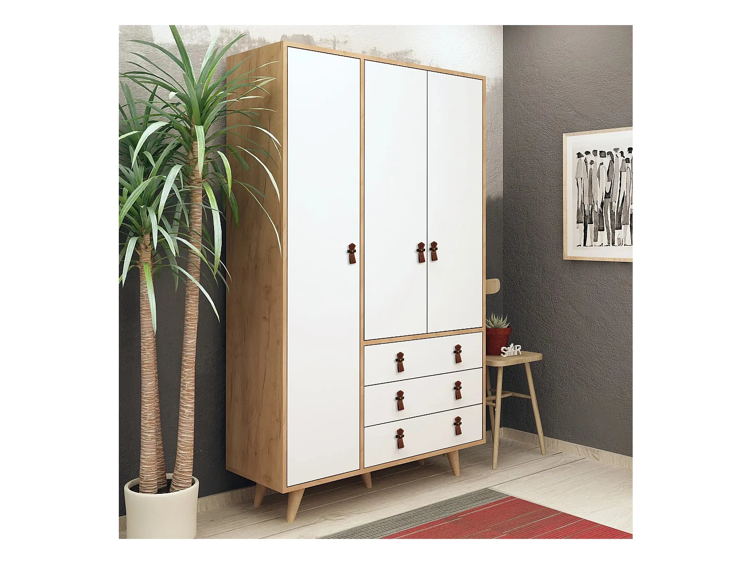 Armario Franky color roble Blanco 120x187x52 cm