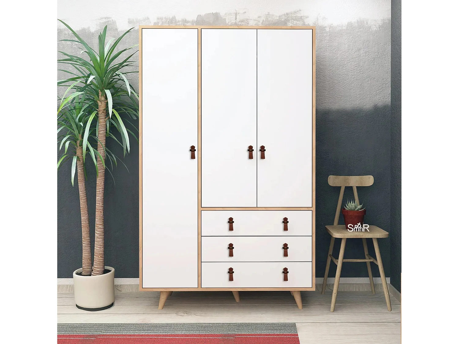 Armoire penderie Firmo 120x187cm Bois Chêne clair et Blanc