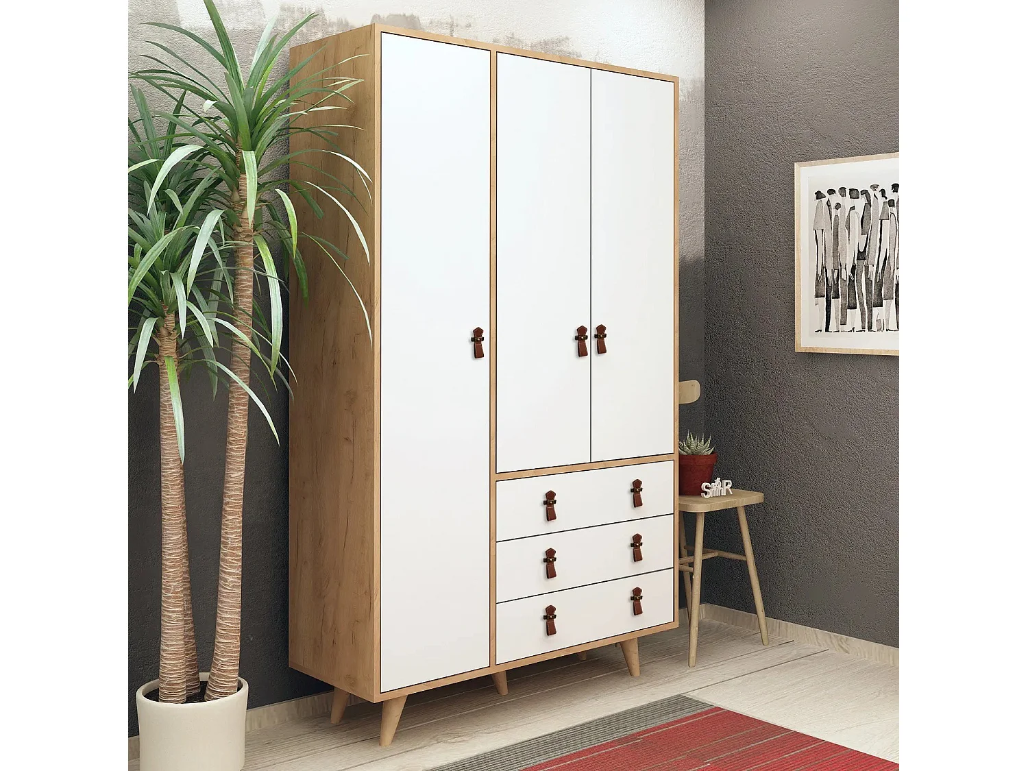 Armoire penderie Firmo 120x187cm Bois Chêne clair et Blanc