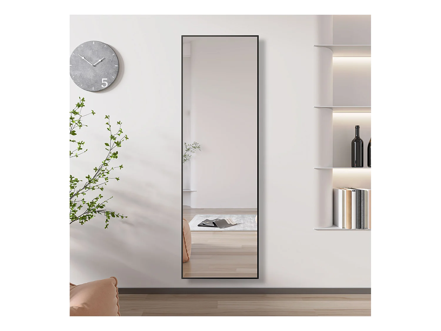 AICA Miroir sur Pied 160x50cm  Miroir Pleine Longueur, À suspendre ou À poser , Miroir au Mercure, Avec cadre noir