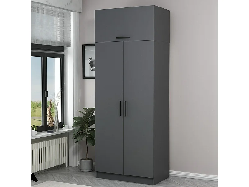 Guardaroba Kailua L122, Antracite, 235x90x52cm, Porte guardaroba: Con cerniere