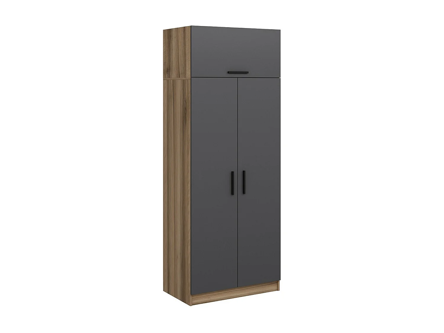 Armoire 3 portes Sanura L90xH235cm Bois foncé et Anthracite