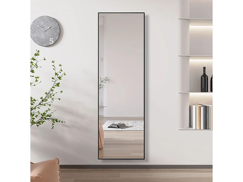 AICA Miroir sur Pied 150x50cm  Miroir Pleine Longueur, À suspendre ou À poser , Miroir au Mercure, Avec cadre noir