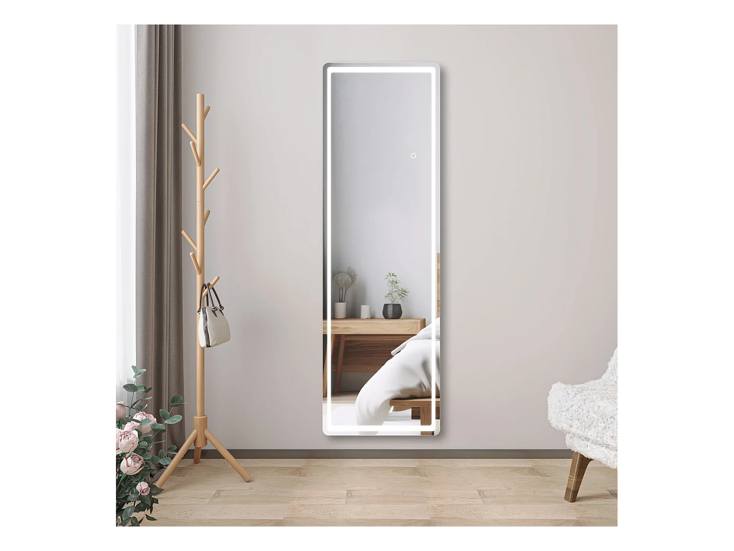 AICA Miroir sur Pied 150x40cm LED + 3 Couleurs + Dimmable + Mémoire, Environnemental, À suspendre ou À poser de Miroir corporel complet