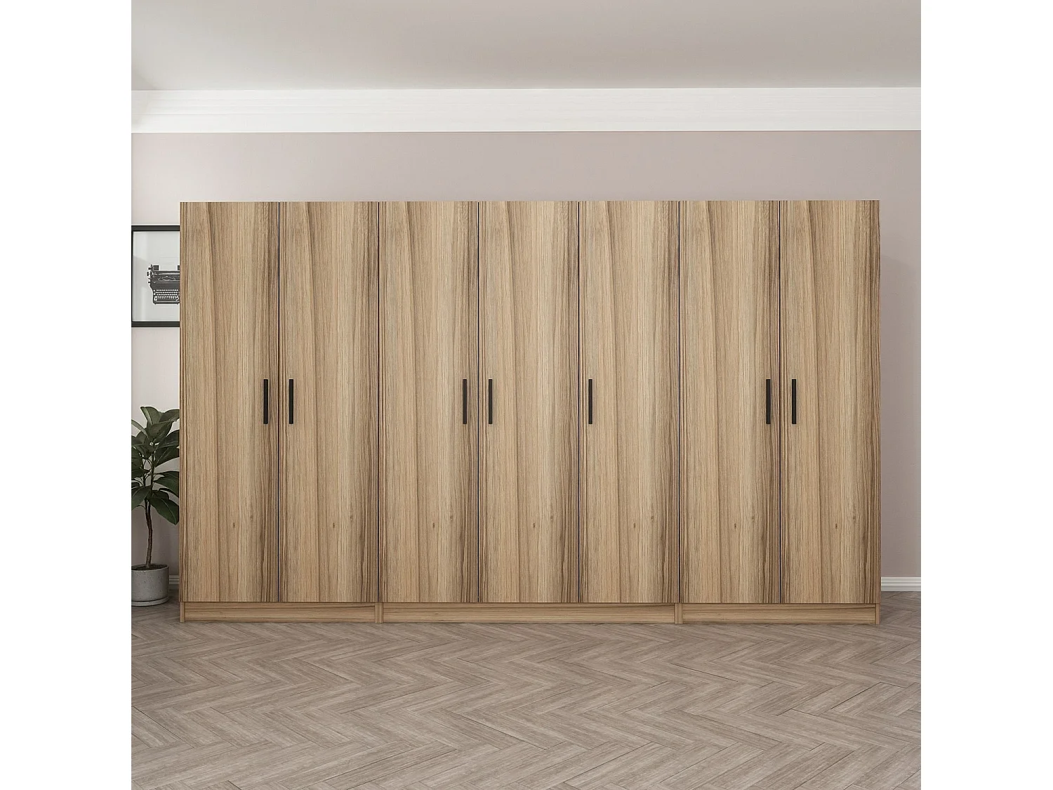Armoire 7 portes Sanara L315xH210cm Bois clair