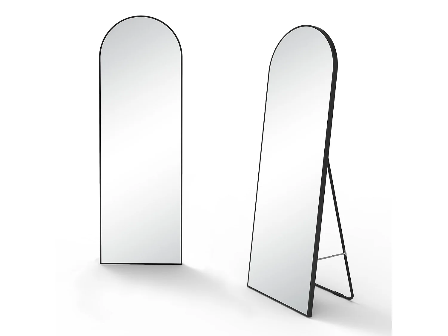AICA Miroir sur Pied 163x54cm, Miroir au mercure, À suspendre ou À poser, Arqué, Avec cadre noir