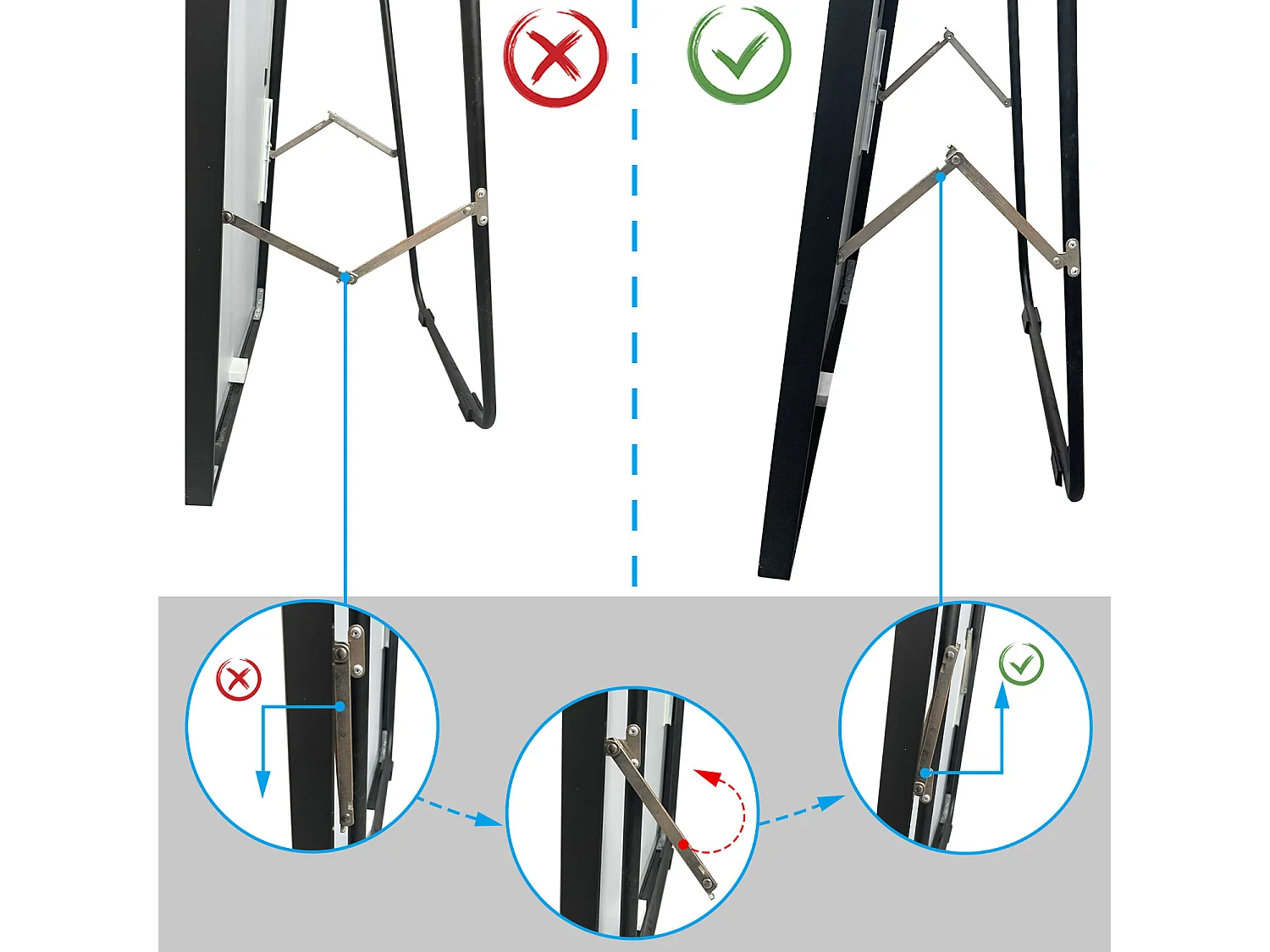 AICA Miroir sur Pied 163x54cm, Miroir au mercure, À suspendre ou À poser, Arqué, Avec cadre noir