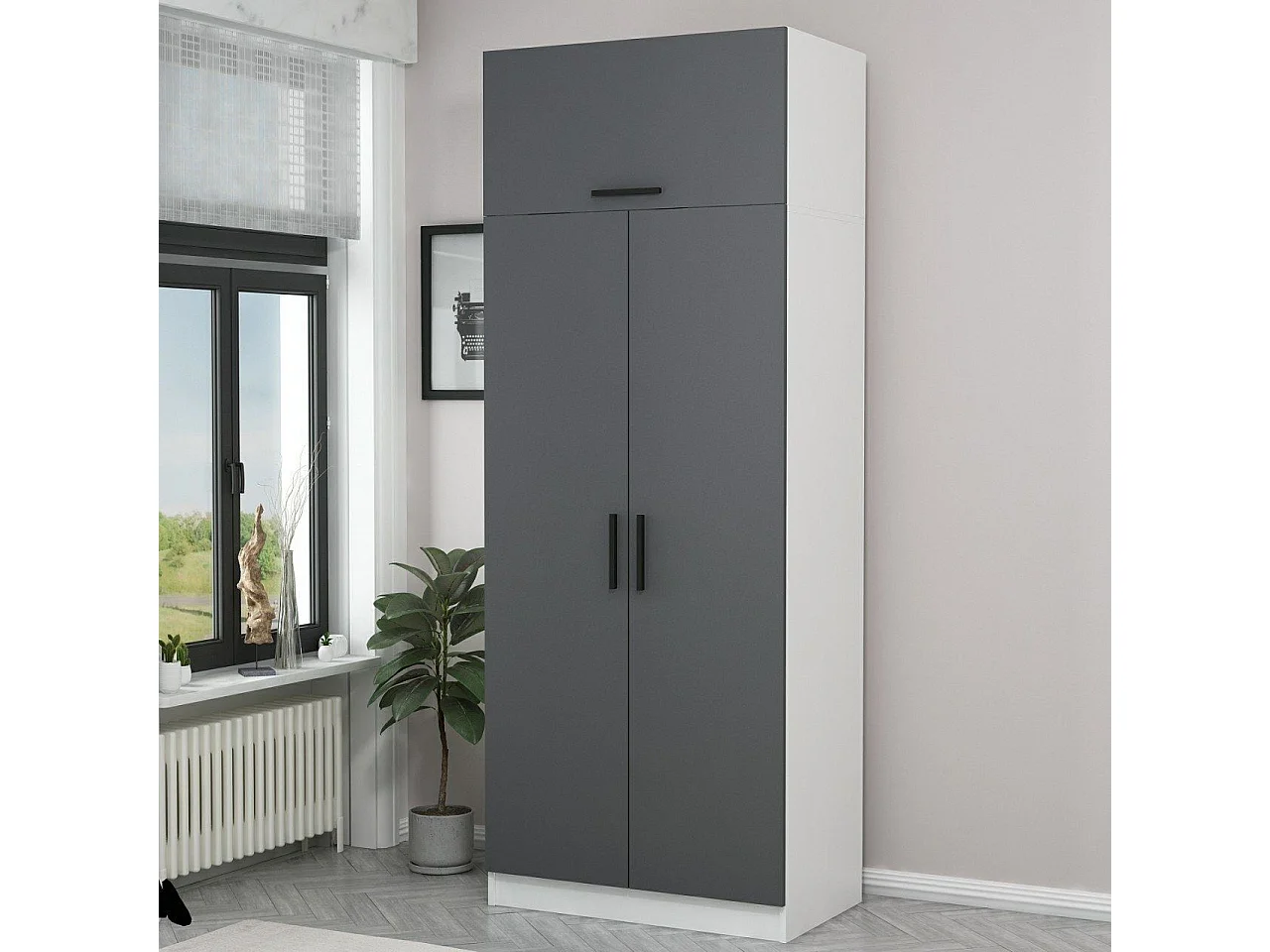 Armoire 3 portes Sanura L90xH235cm Blanc et Anthracite