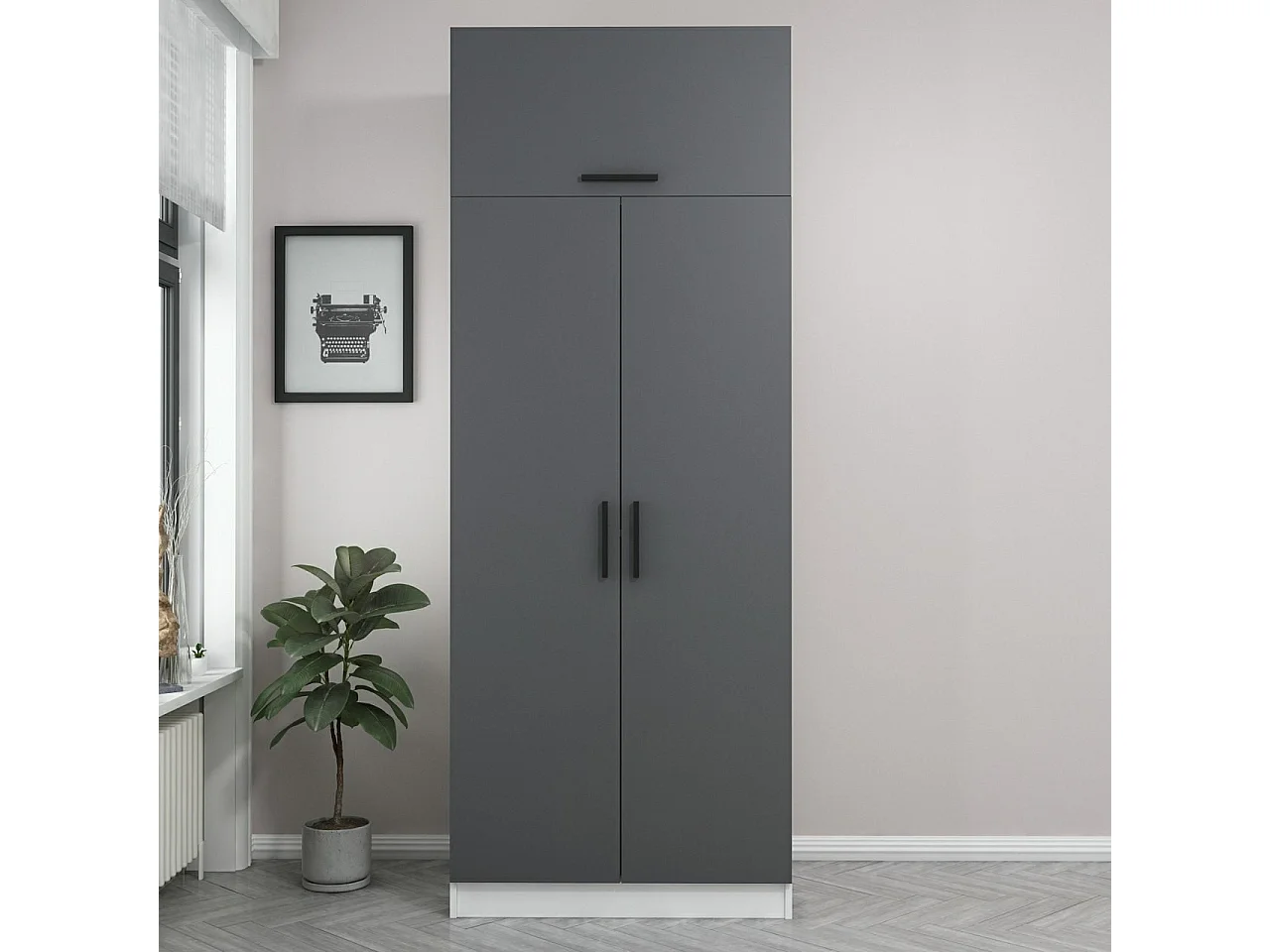 Armoire 3 portes Sanura L90xH235cm Blanc et Anthracite