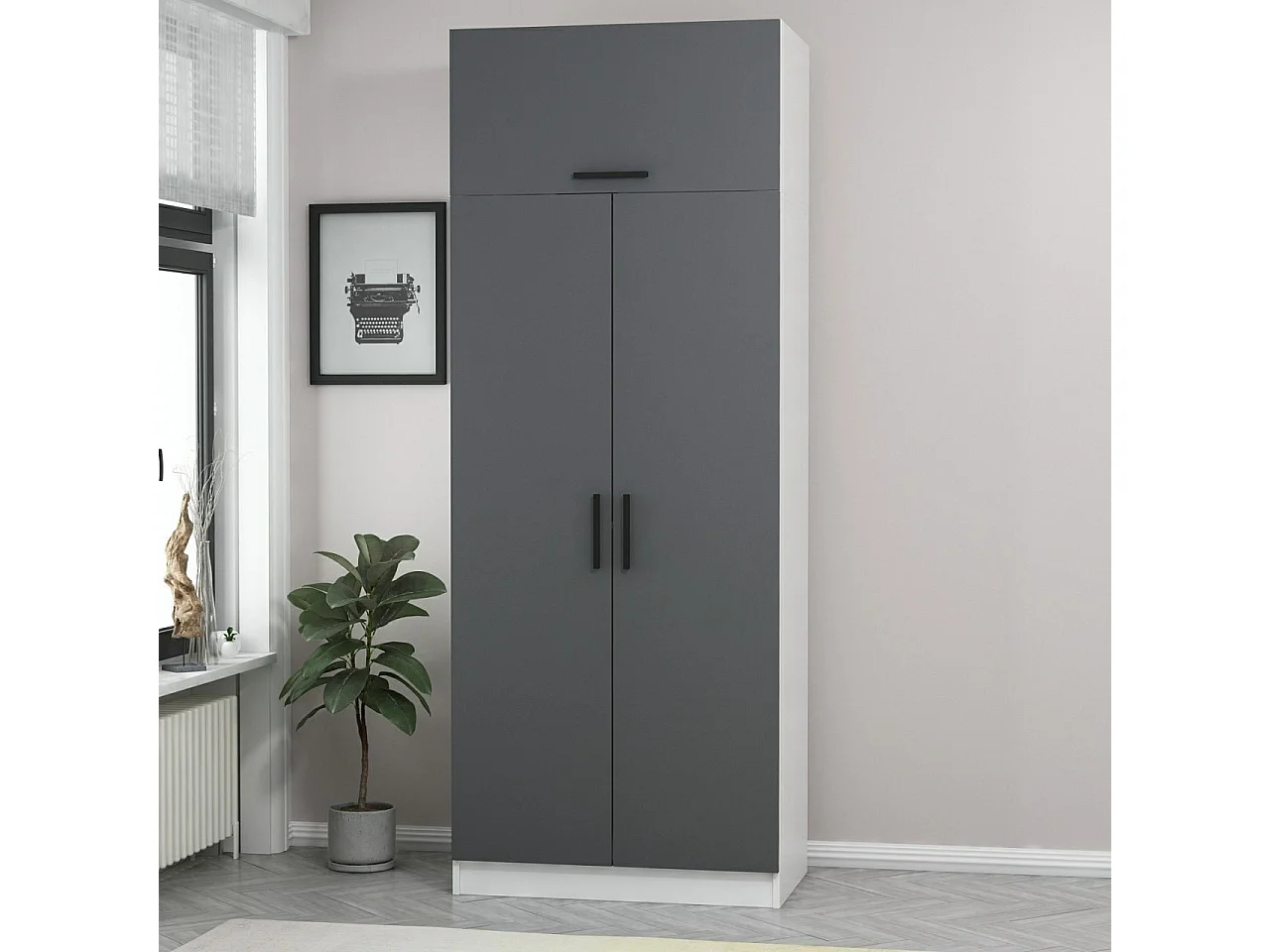 Armoire 3 portes Sanura L90xH235cm Blanc et Anthracite