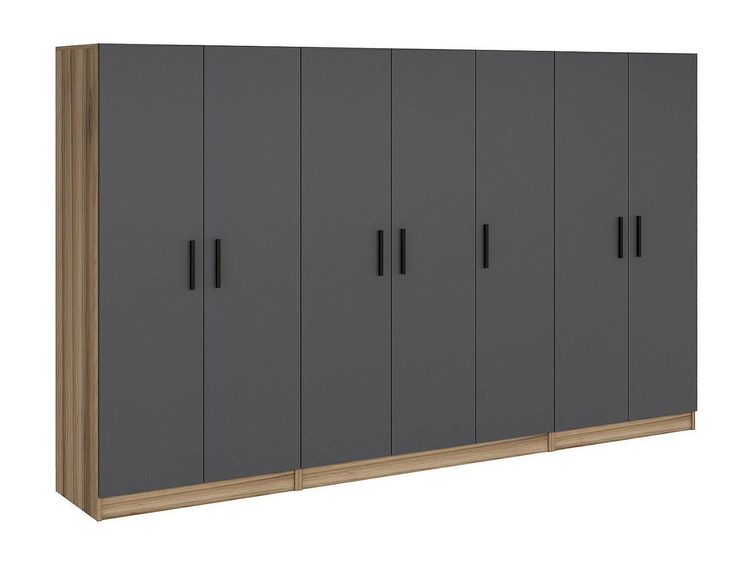 Armoire 7 portes Sanara L315xH210cm Anthracite et Bois clair