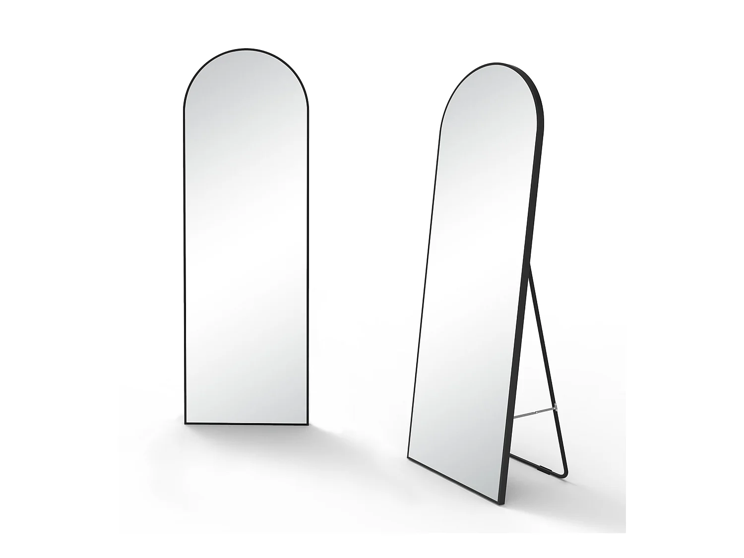 AICA Miroir sur Pied 150x50cm, Miroir au mercure, À suspendre ou À poser, Arqué, Avec cadre noir