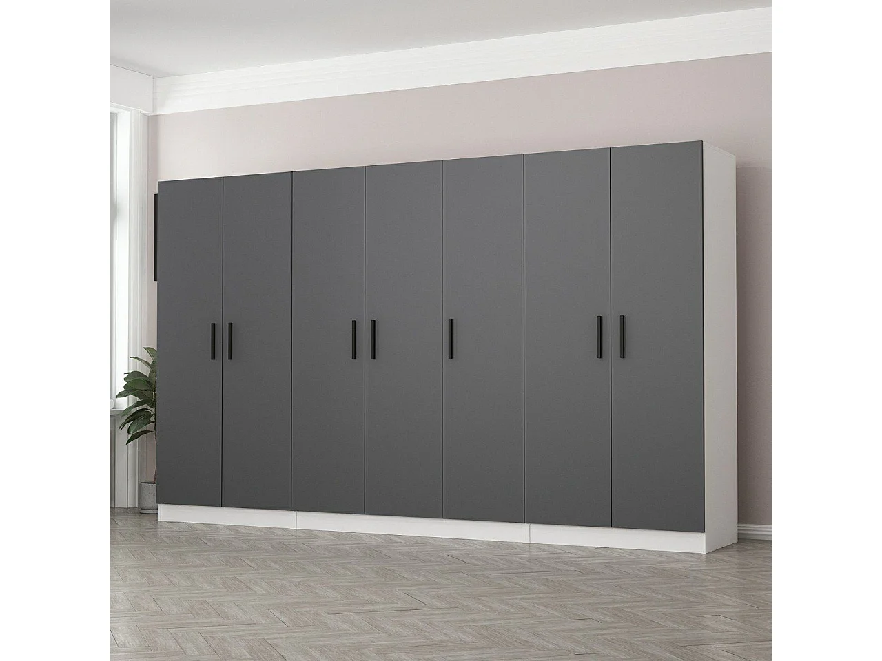 Armoire 7 portes Sanara L315xH210cm Anthracite et Blanc