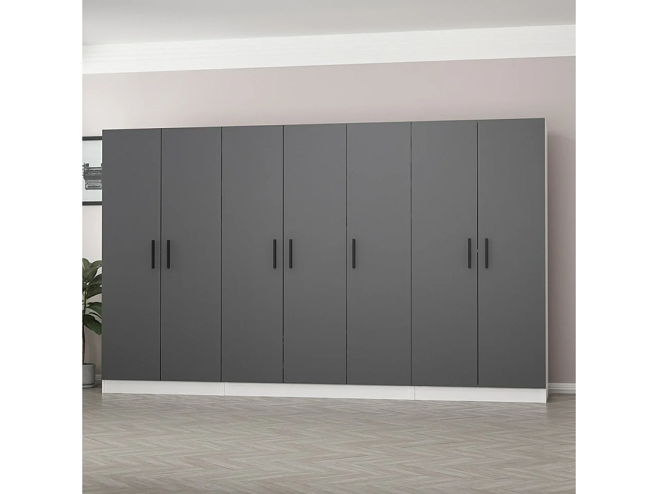 Armoire 7 portes Sanara L315xH210cm Anthracite et Blanc