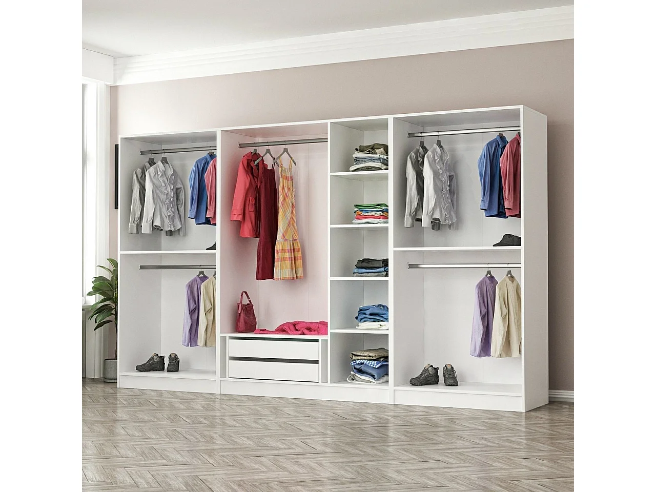 Armoire 7 portes Sanara L315xH210cm Anthracite et Blanc