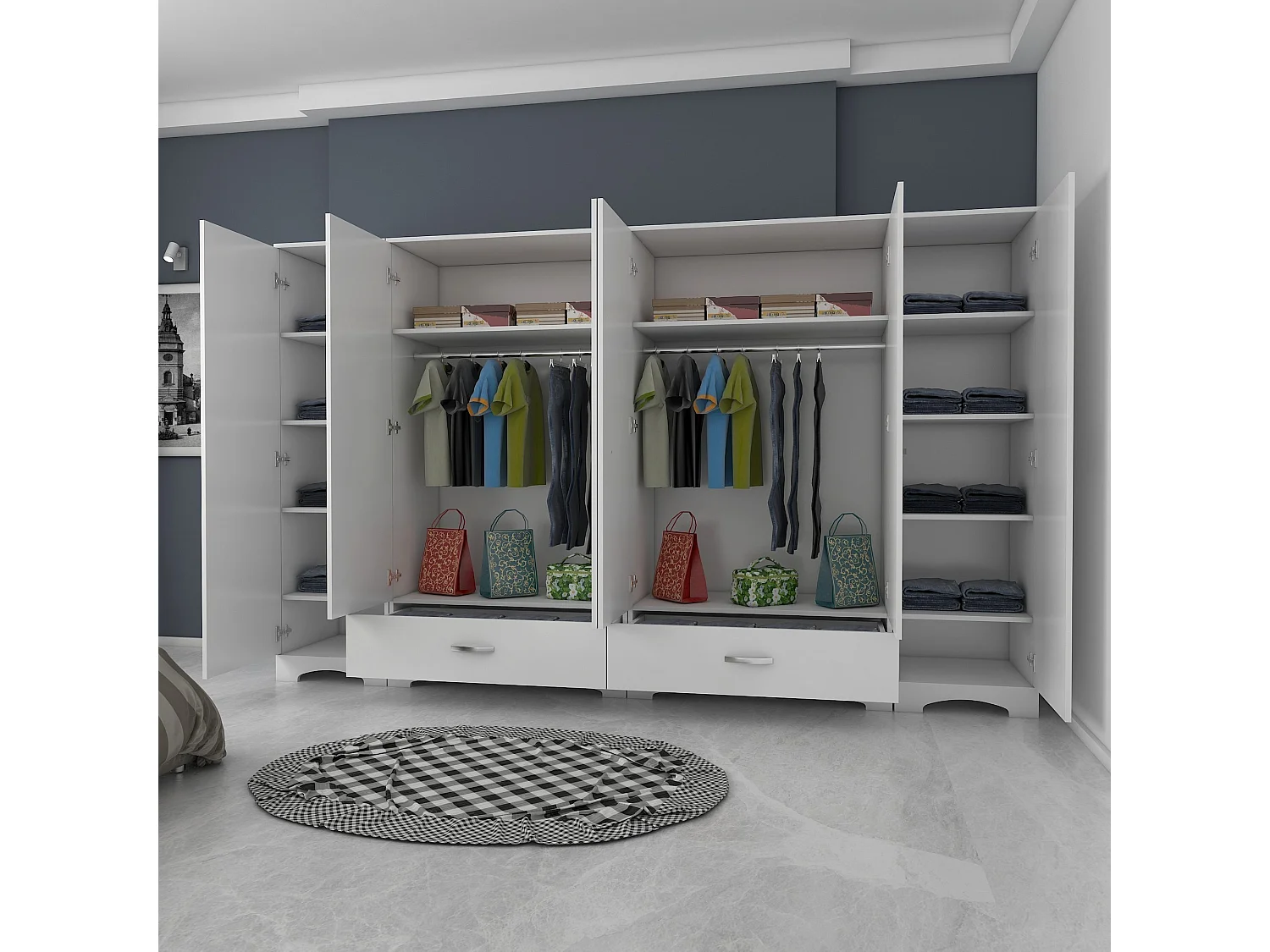 Roupeiro Njord Branco - 6 Portas e 2 Gavetas - Design Elegante e Funcional