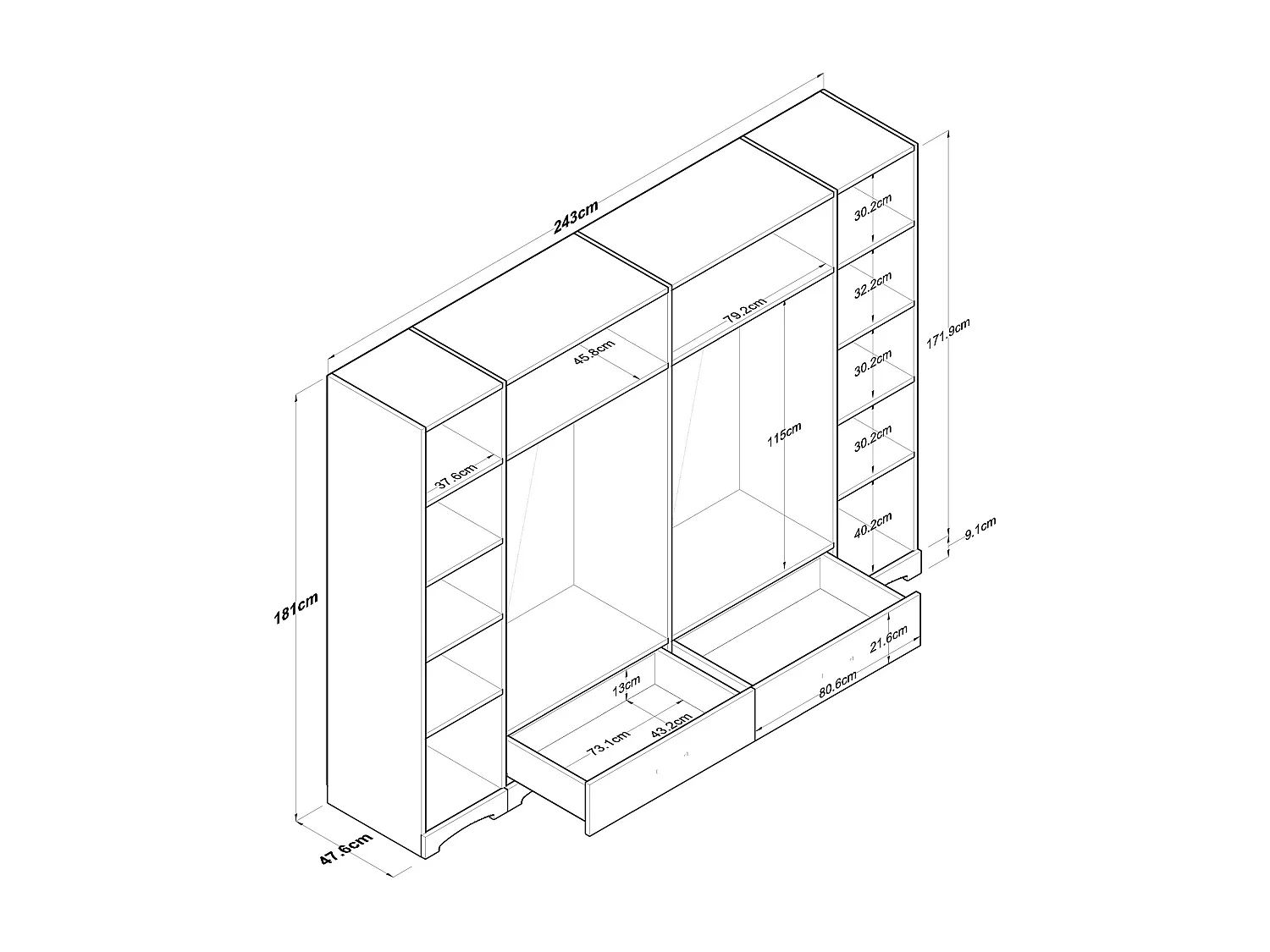 Roupeiro Njord Branco - 6 Portas e 2 Gavetas - Design Elegante e Funcional