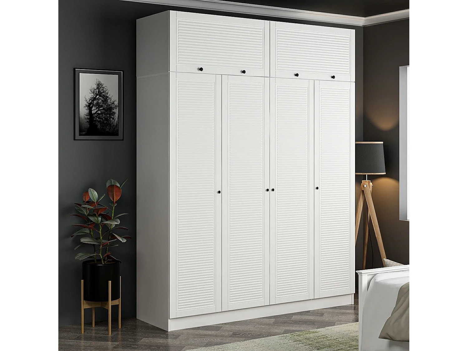 Guardaroba Kailua R129, Bianco, 190x180x52cm, Porte guardaroba: Con cerniere