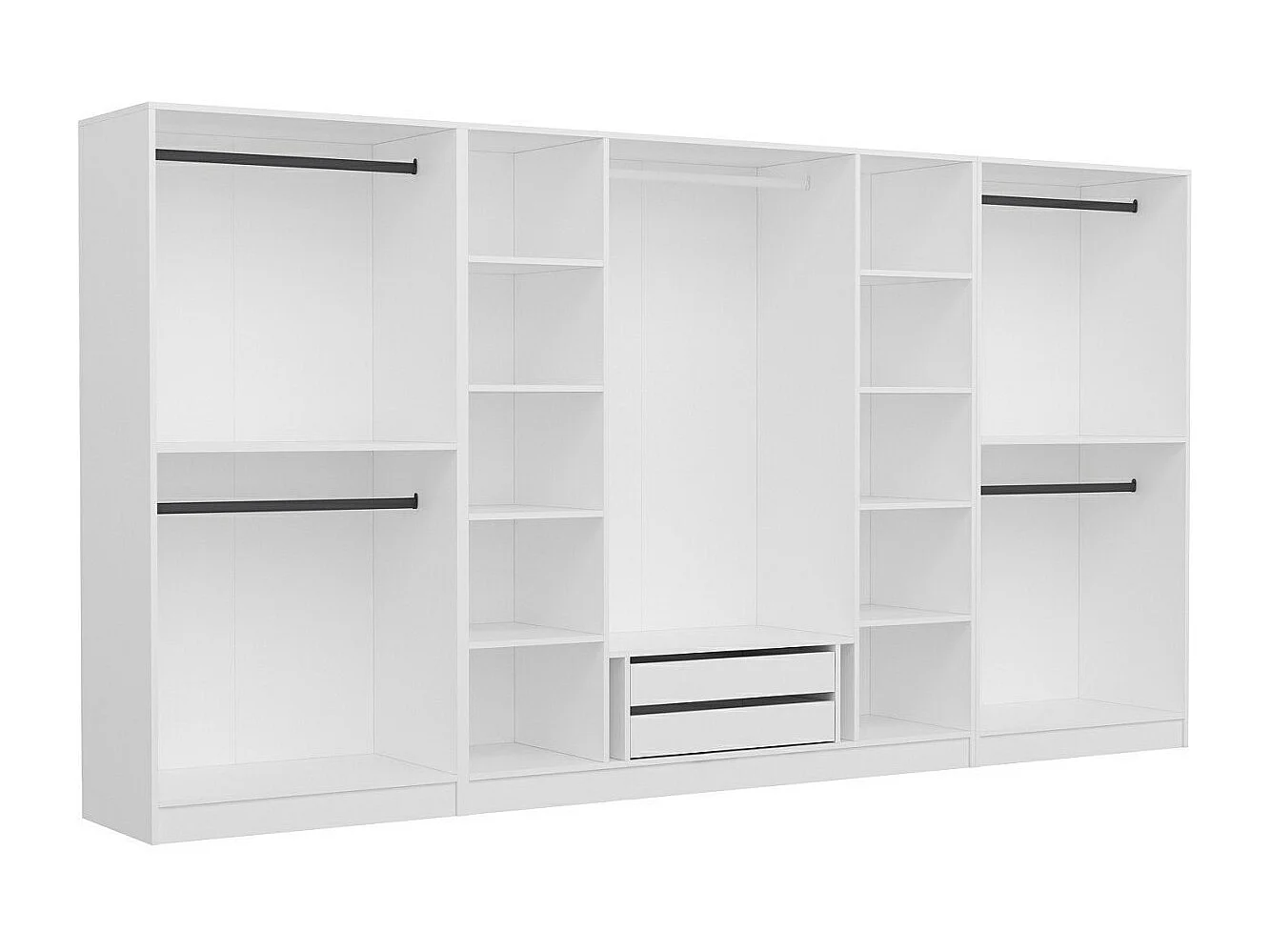 Armoire ouverte Antipax L360xH210cm 5 tringles et 2 tiroirs Blanc