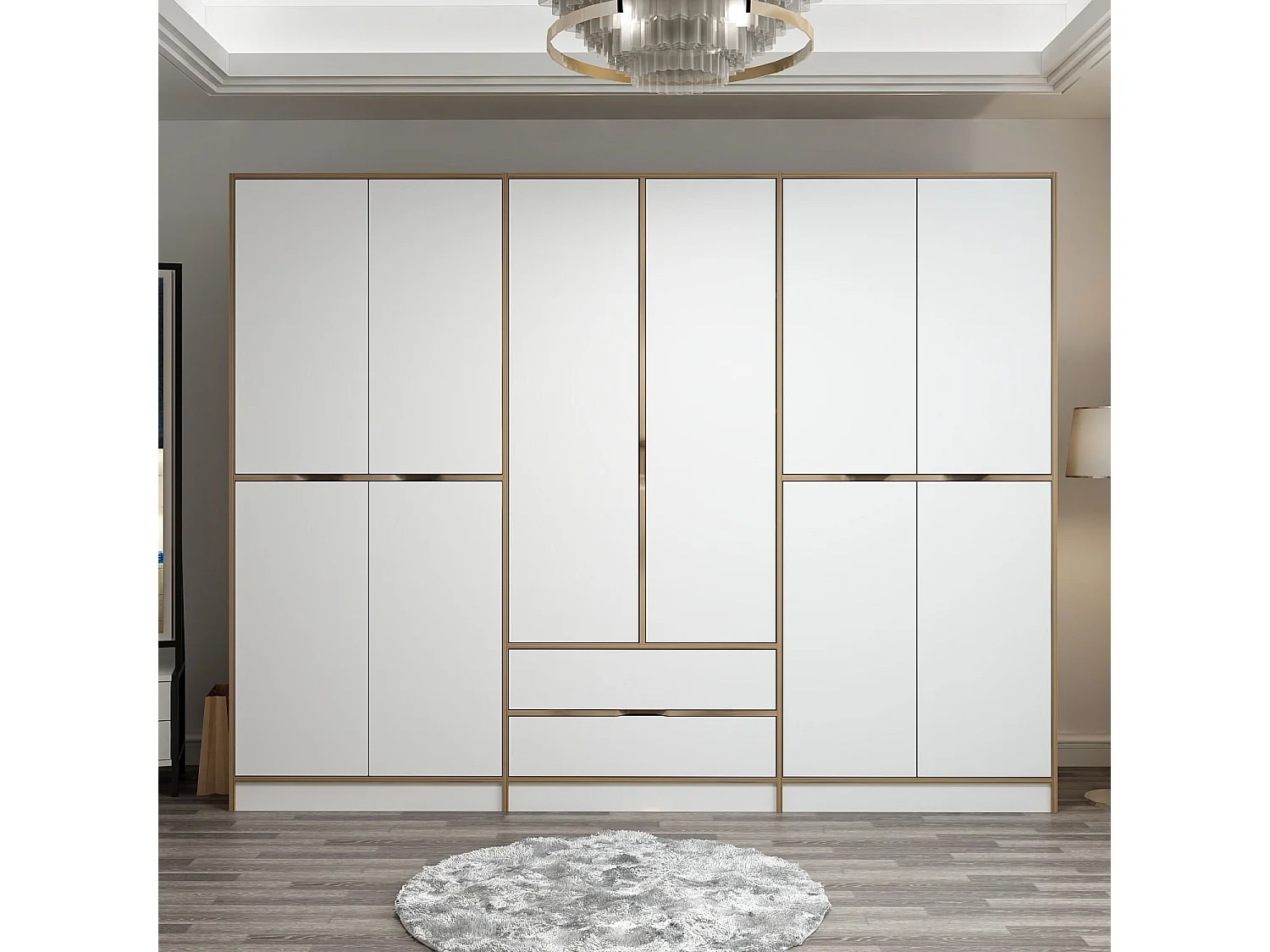 Armoire design 10 portes et 2 tiroirs Srau L270xH210 Blanc et Bois