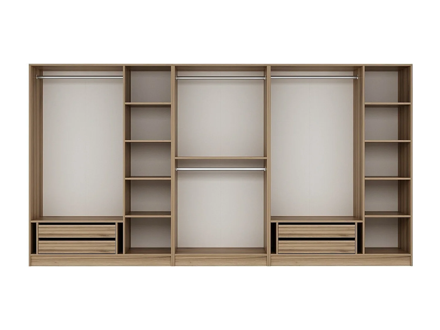 Armoire ouverte Antipax L360xH190cm 4 tringles et 4 tiroirs Bois clair