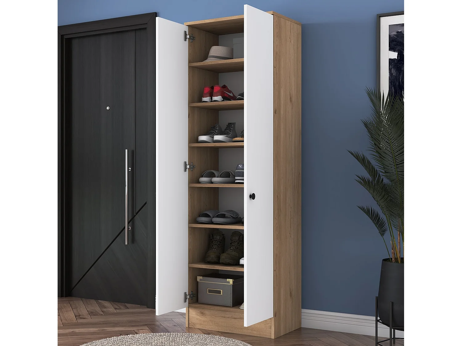 Roupeiro Escandinavo "Scandi" em Nogueira e Branco – Design Moderno e Funcional 59.8 x 182.8 x 37.5 cm