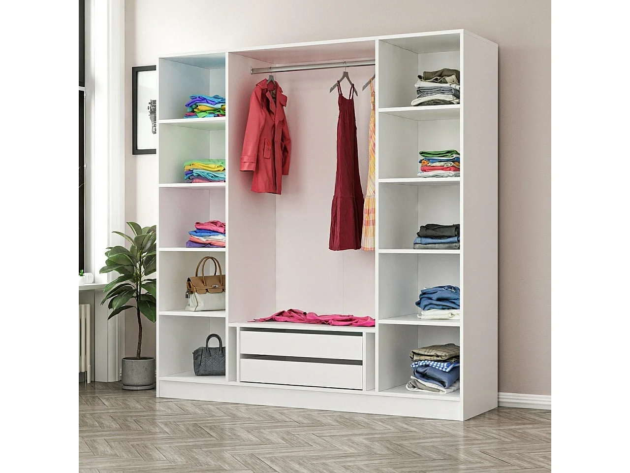 Armoire 4 portes et 4 miroirs Sanur L180xH190cm Anthracite et Blanche