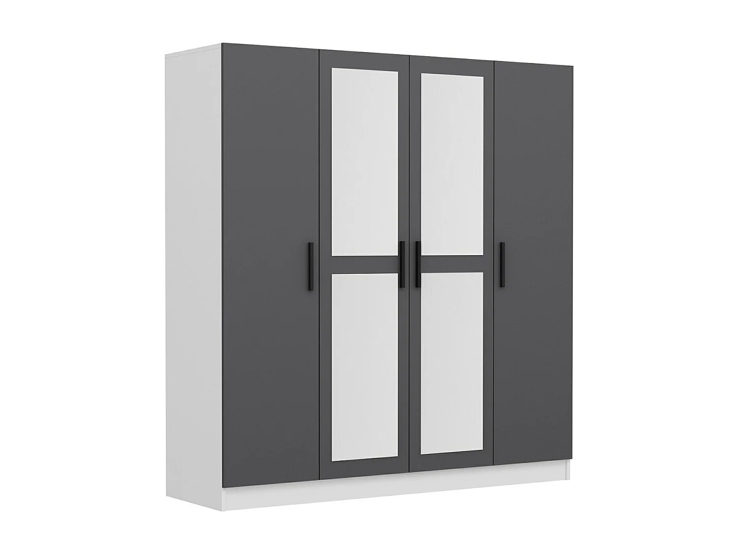 Armoire 4 portes et 4 miroirs Sanur L180xH190cm Anthracite et Blanche
