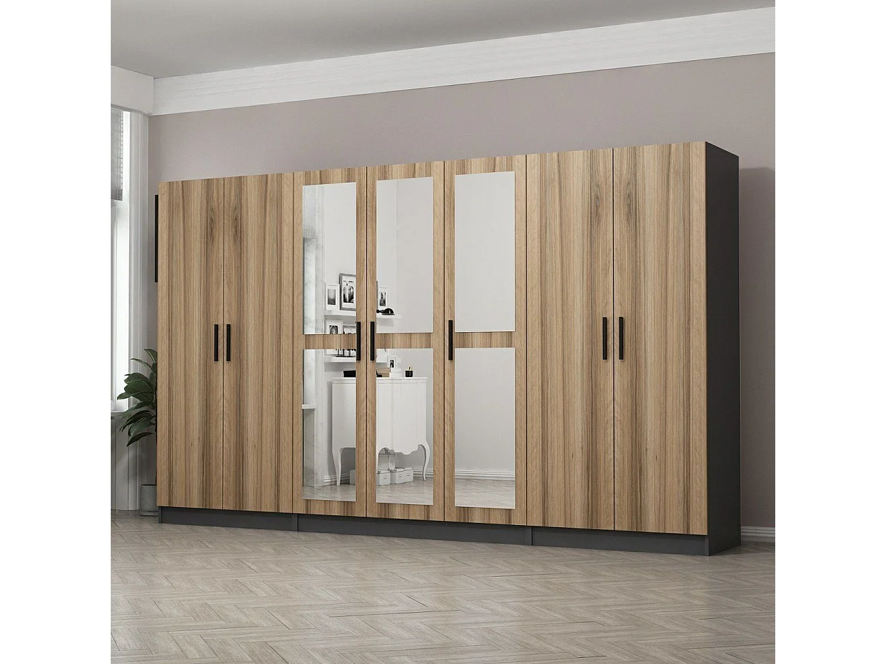 Armario Kailua L271, Roble|Antracita, 190x315x52cm, Puertas de armario: Con bisagras
