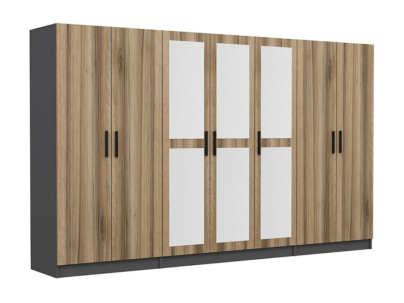 Armoire 7 portes et 6 miroirs Sanur L315xH190cm Chêne clair et Anthracite