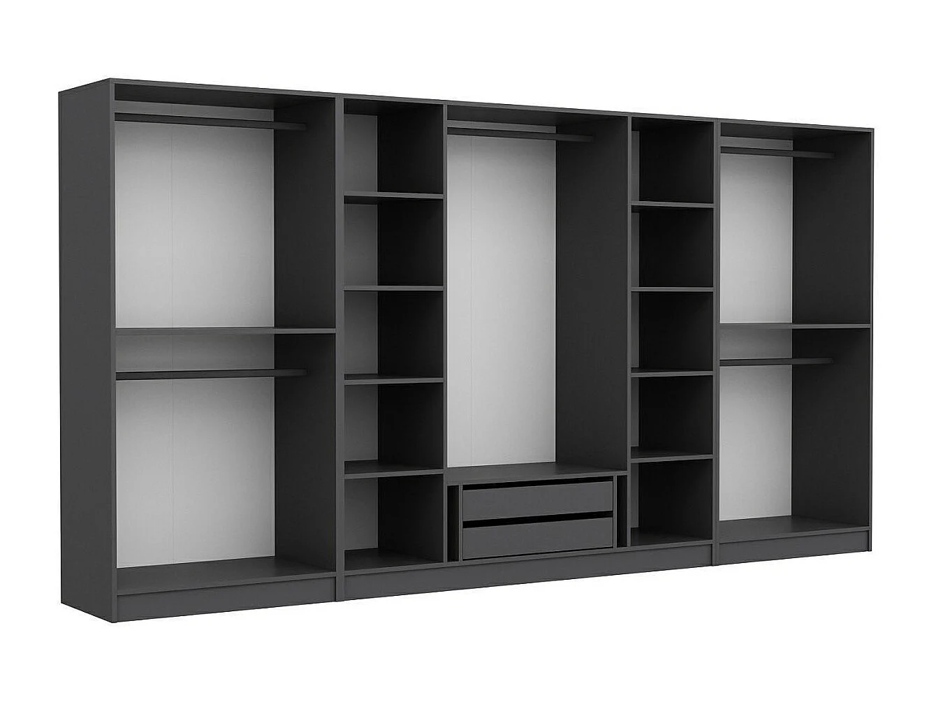 Armoire ouverte Antipax L360xH210cm 5 tringles et 2 tiroirs Anthracite