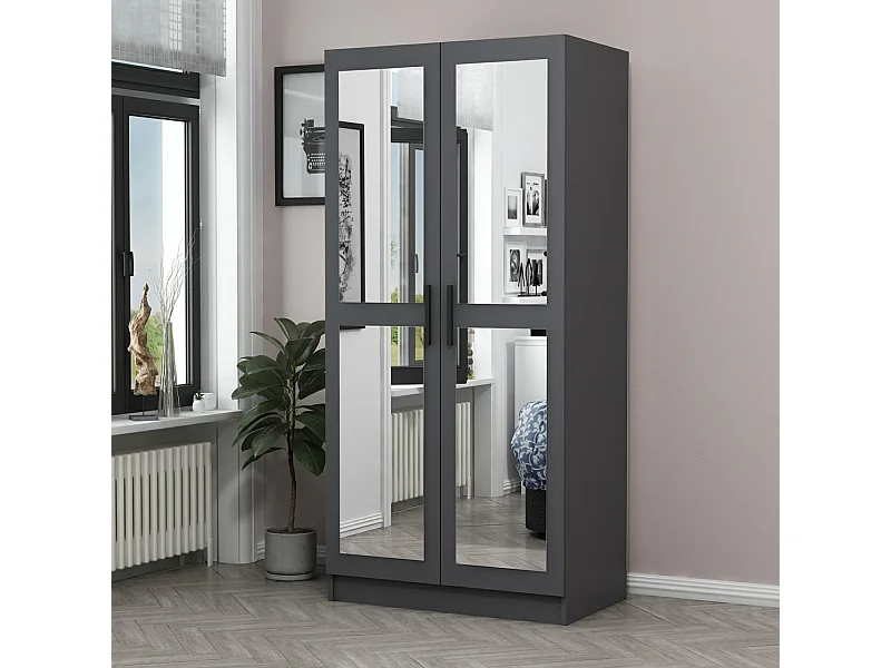 Armoire 2 portes et 4 miroirs Sanur L90xH190cm Anthracite