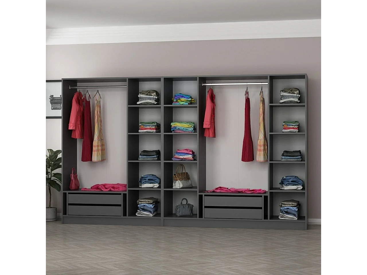 Guardaroba Kailua L156, Antracite, 190x315x52cm