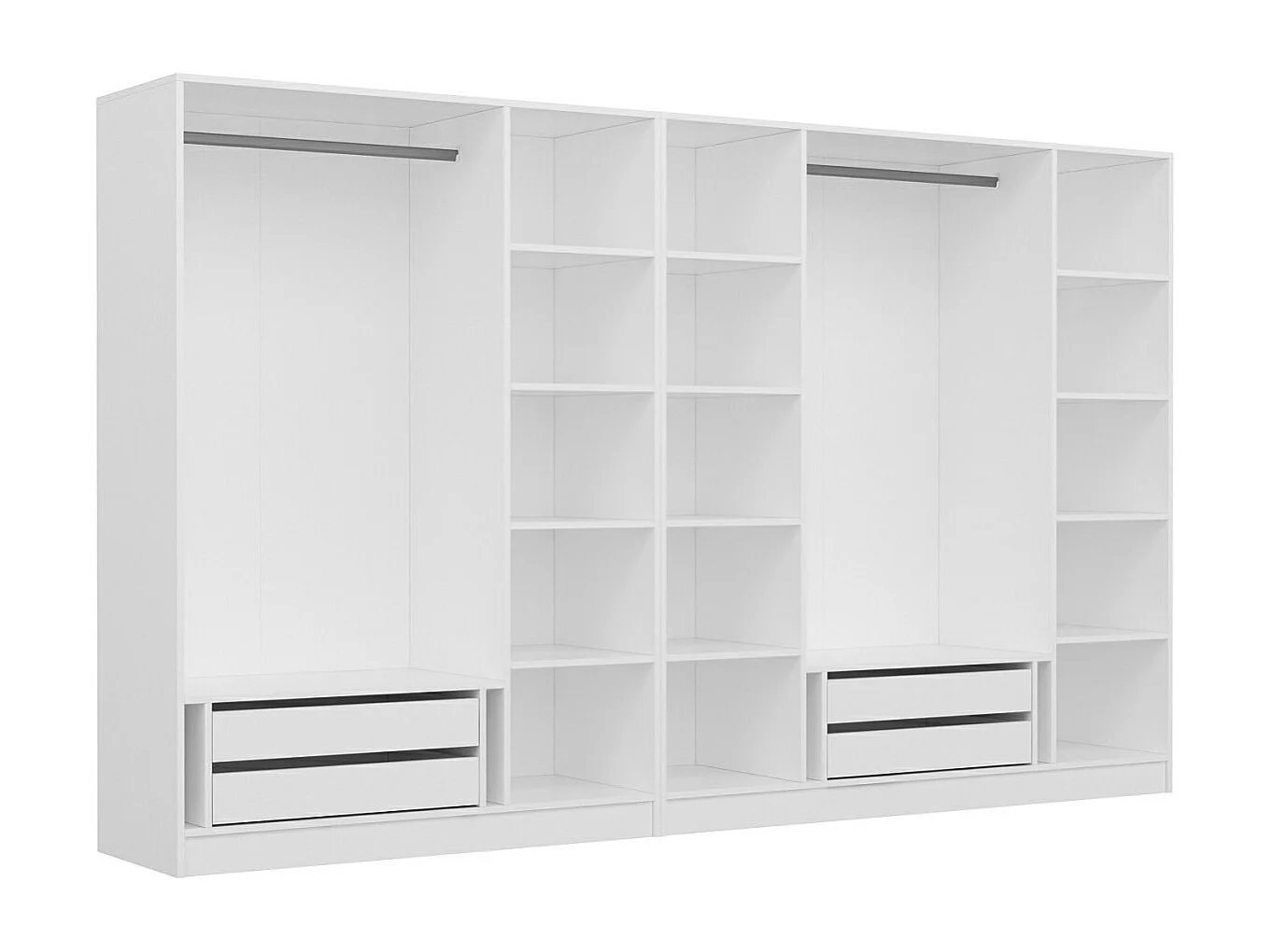 Armoire ouverte Antipax L315xH190cm 2 tringles et 4 tiroirs Blanc
