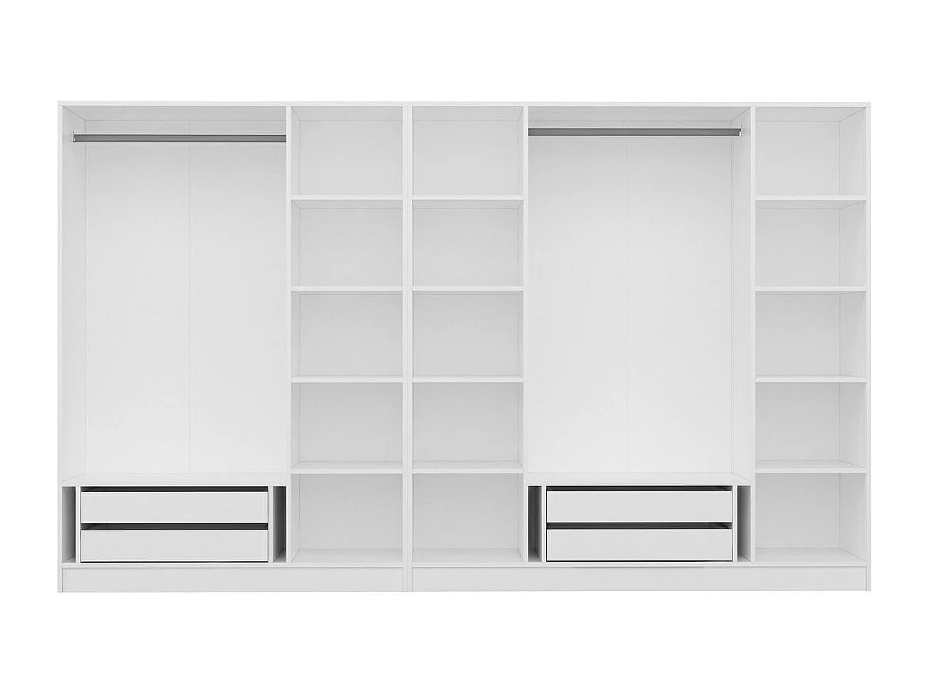 Armoire ouverte Antipax L315xH190cm 2 tringles et 4 tiroirs Blanc