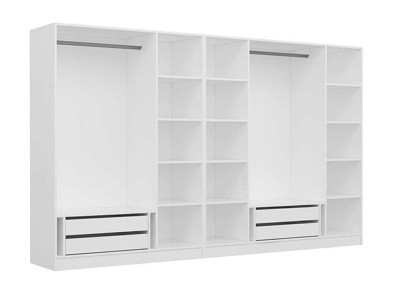 Armoire ouverte Antipax L315xH190cm 2 tringles et 4 tiroirs Blanc