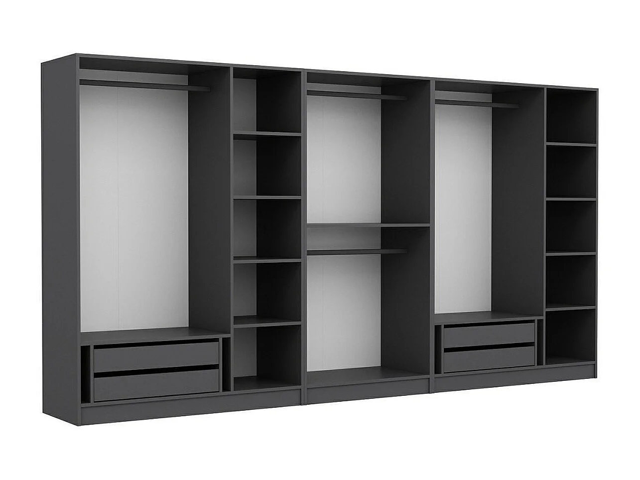 Armoire ouverte Antipax L360xH210cm 4 tringles et 4 tiroirs Anthracite