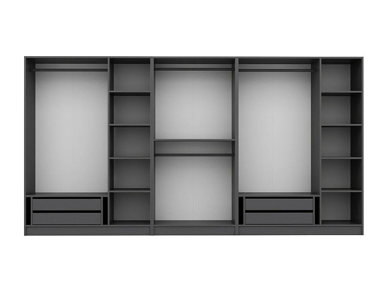 Armoire ouverte Antipax L360xH210cm 4 tringles et 4 tiroirs Anthracite