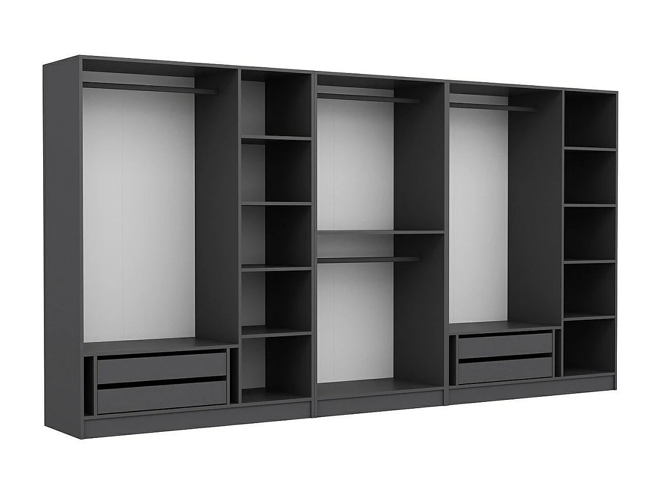 Armoire ouverte Antipax L360xH210cm 4 tringles et 4 tiroirs Anthracite