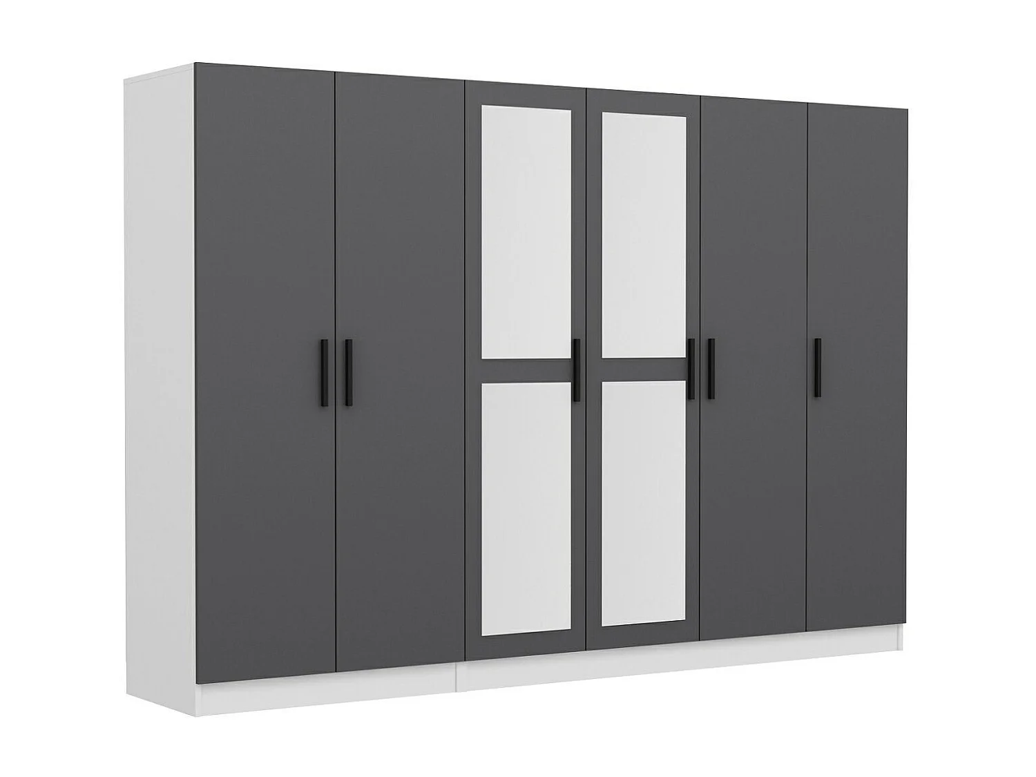 Armoire 6 portes et 4 miroirs Sanur L270xH190cm Anthracite et Blanc