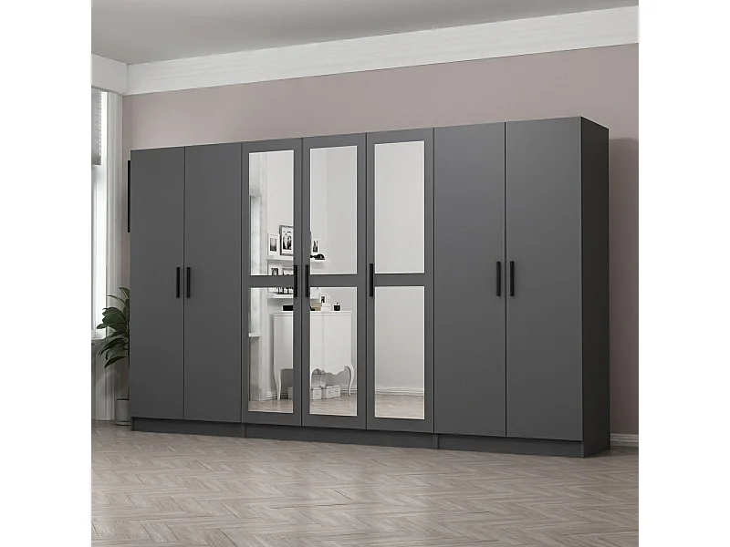 Armoire 7 portes et 6 miroirs Sanur L315xH190cm Anthracite