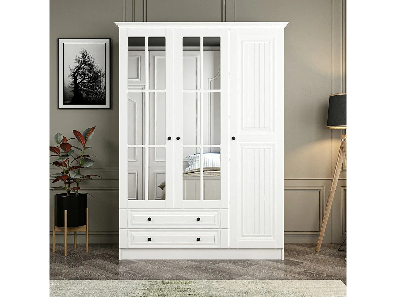 Guardaroba Kailua R131, Bianco, 190x135x52cm, Porte guardaroba: Con cerniere