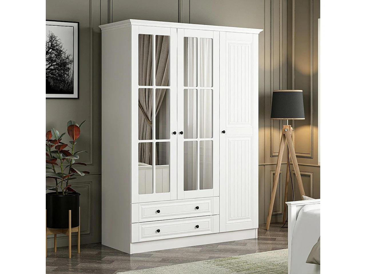 Guardaroba Kailua R131, Bianco, 190x135x52cm, Porte guardaroba: Con cerniere