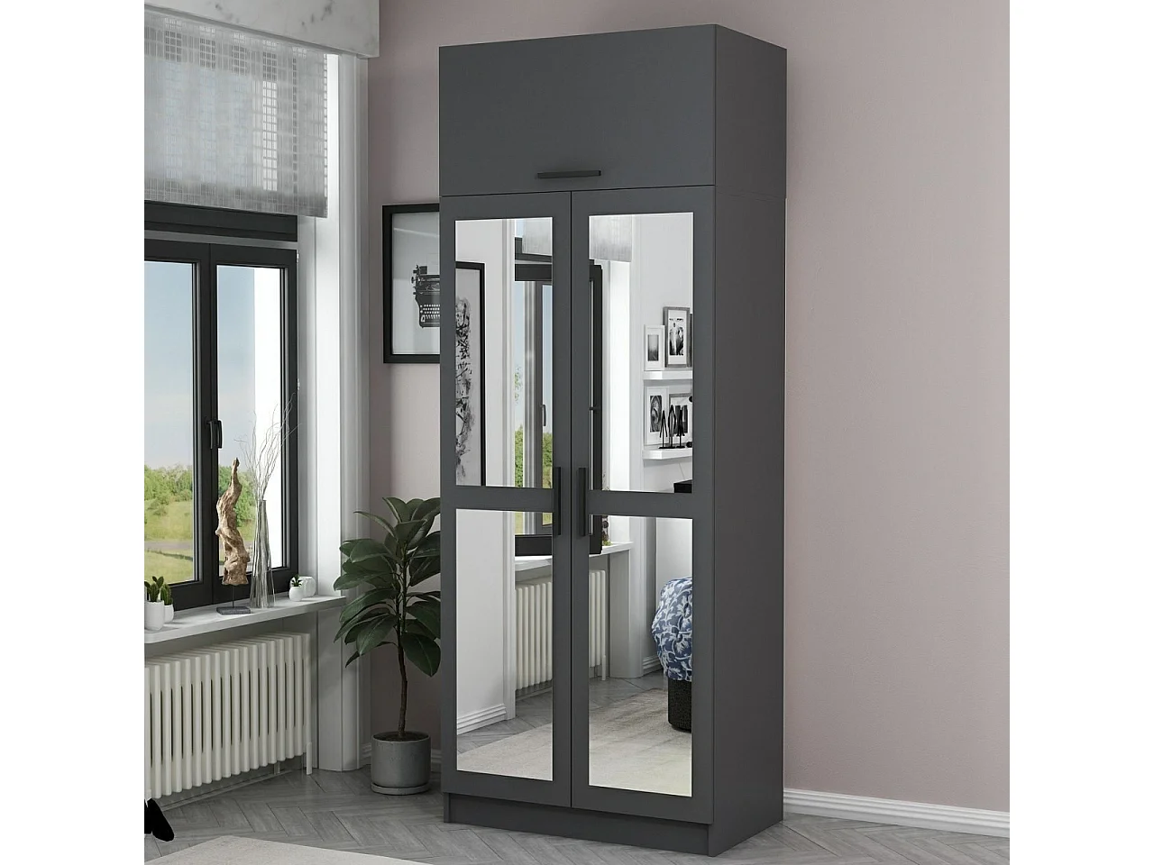Armoires 3 portes et 4 miroirs Sanur L90xH225cm Anthracite