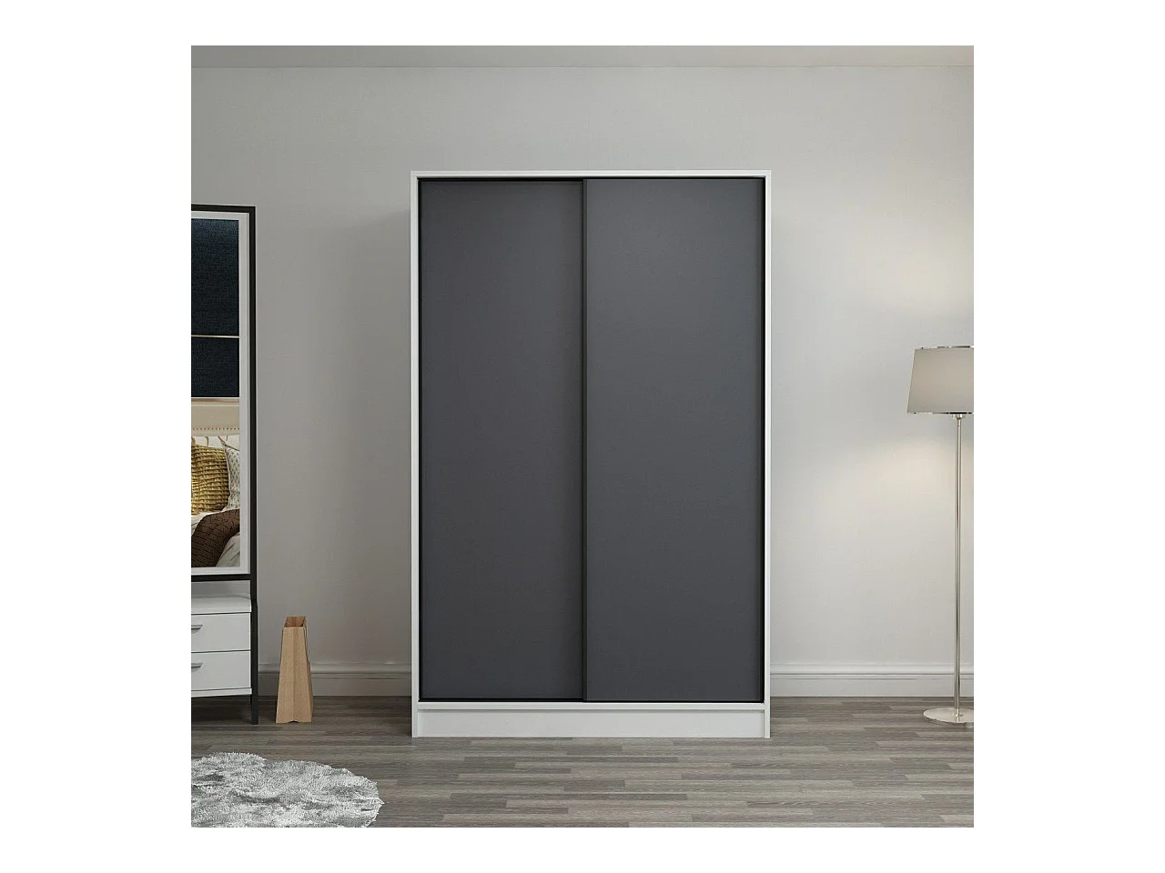 Armario Kailua T101, Blanco|Antracita, 190x120x60cm, Puertas de armario: Correderas