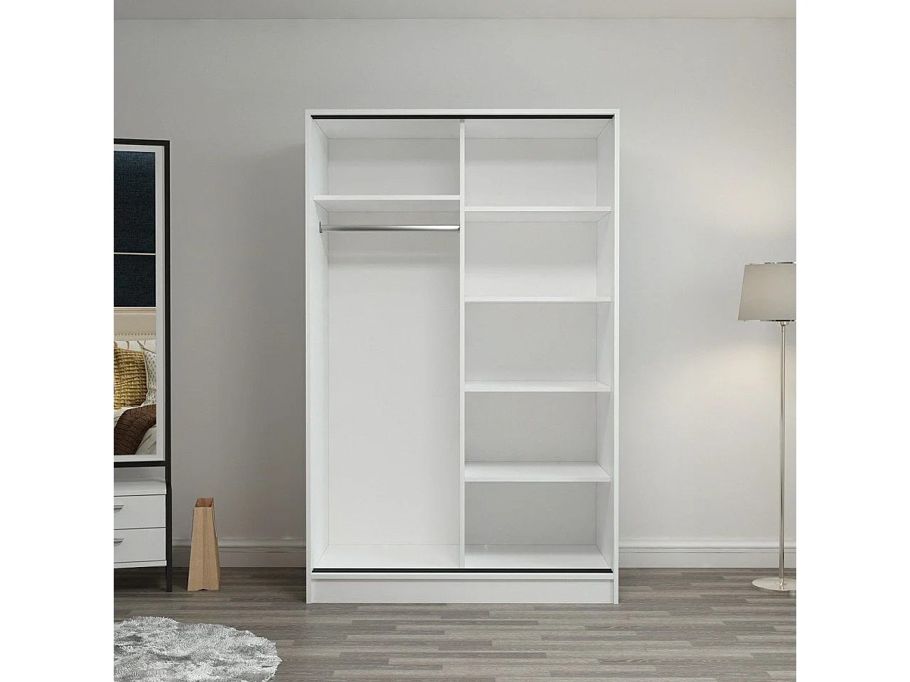 Armario Kailua T101, Blanco|Antracita, 190x120x60cm, Puertas de armario: Correderas