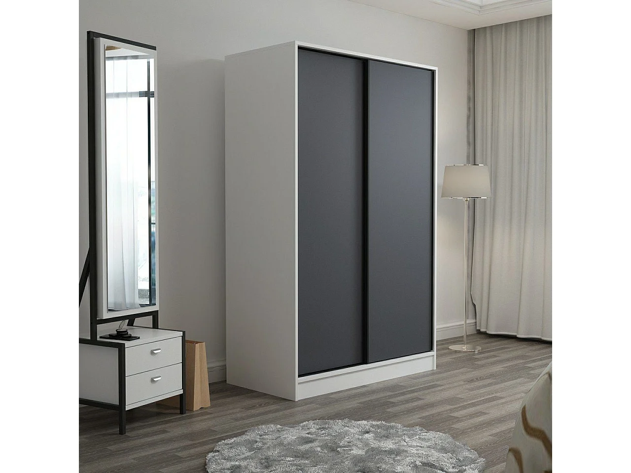 Armoire design 2 portes coulissantes Selong L120xH190cm Blanc et Anthracite