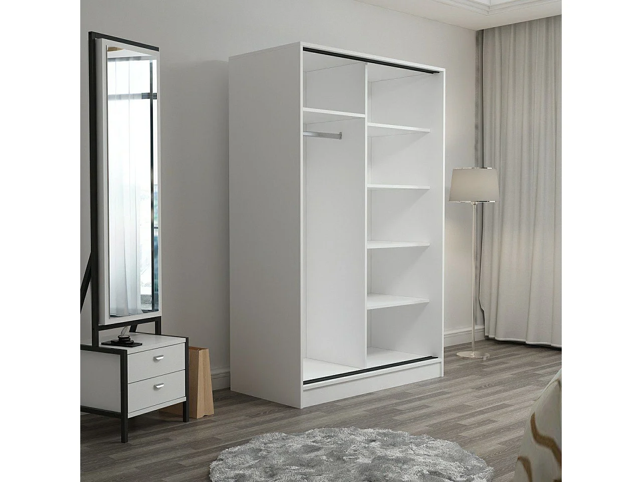 Armoire design 2 portes coulissantes Selong L120xH190cm Blanc et Anthracite