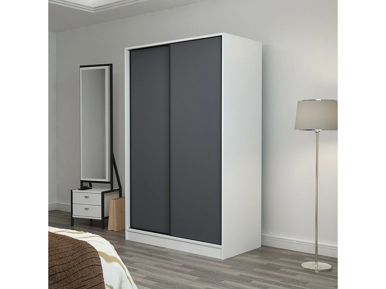 Armoire design 2 portes coulissantes Selong L120xH190cm Blanc et Anthracite