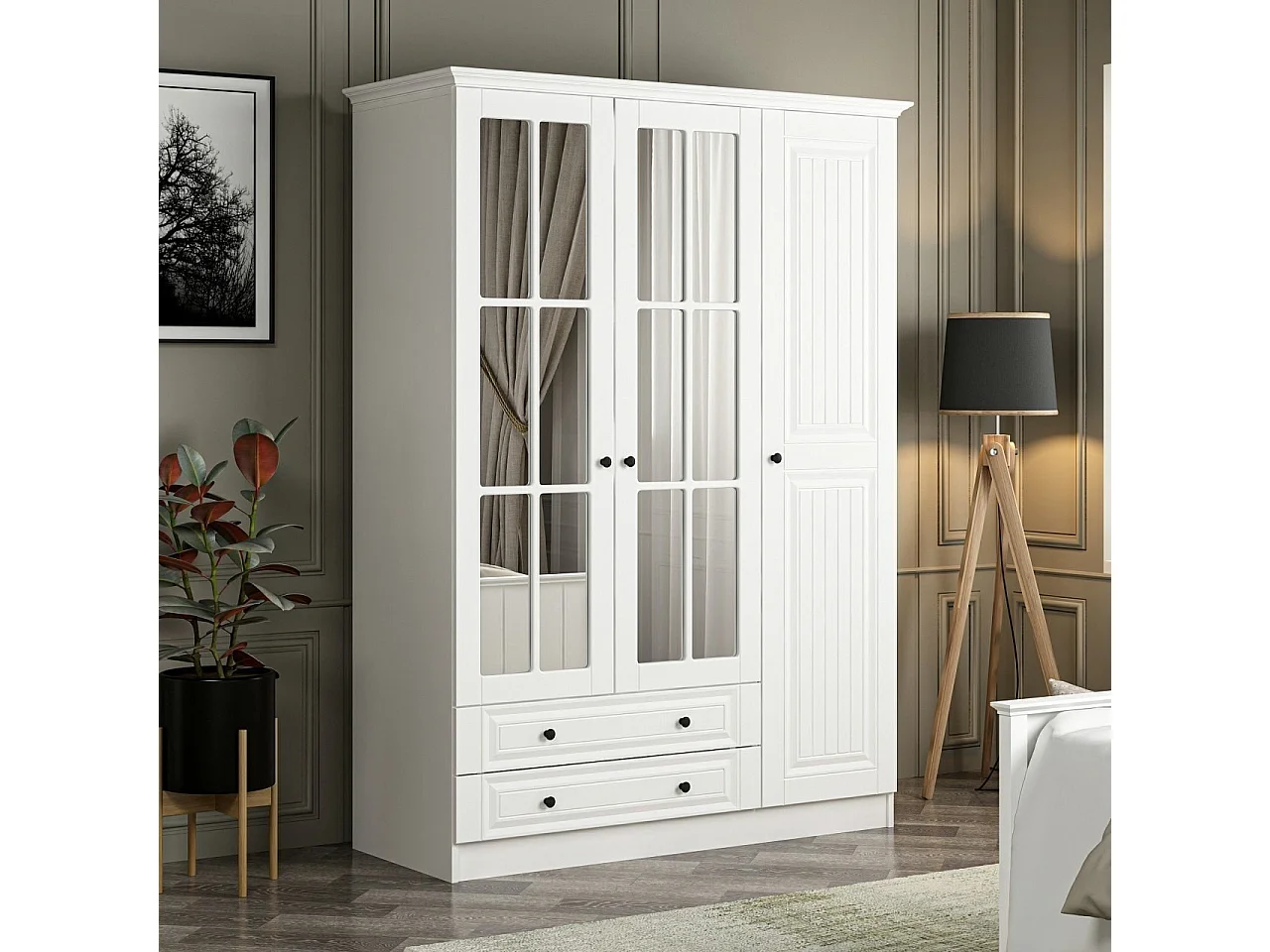 Guardaroba Kailua R132, Bianco, 210x135x52cm, Porte guardaroba: Con cerniere